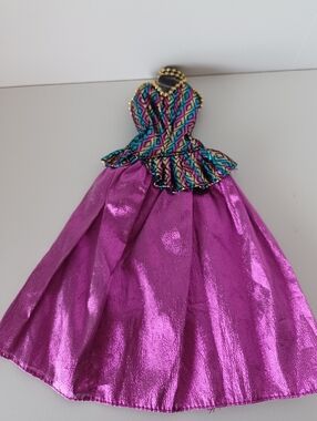 Vintage Barbie Fashion Doll Purple, Gold, And Blue Dress Collectible